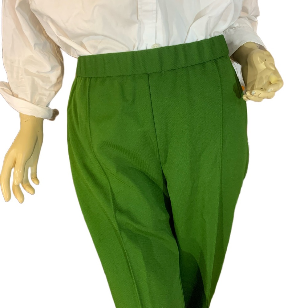 VINTAGE CIRCA 1970'S ALEX COLMAN GREEN FLARE LEG ELASTIC WAIST PANTS (M) - Picture 7 of 11